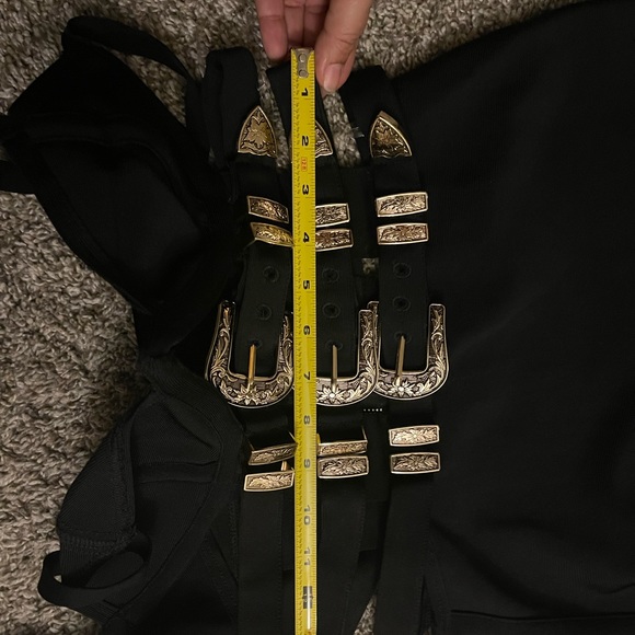 HOUSE OF CB 'Kia' Black Bandage Belted Dress L US 8-10/PN801 - Picture 9 of 10